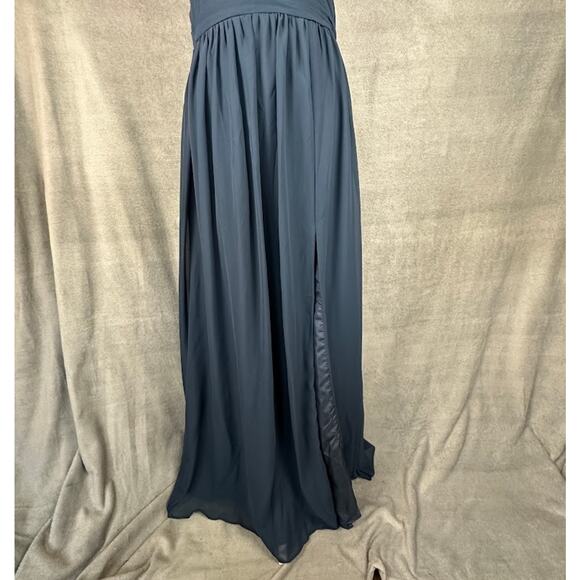 Azazie Aziza Dress Womens A10 Dark Navy A Line V Neck Pleated Chiffon Bridesmaid - Picture 5 of 16